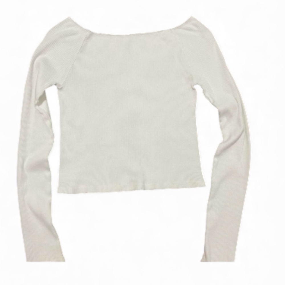 Brandy Melville Long Sleeve Ribbed & Semi- Cropped White Basic Top NEW!